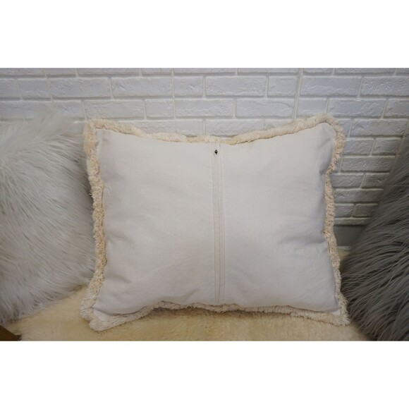 Vintage Moroccan Wedding Blanket Pillow: White Handira Lumbar Cushion 03YL0456 - Picture 10 of 10